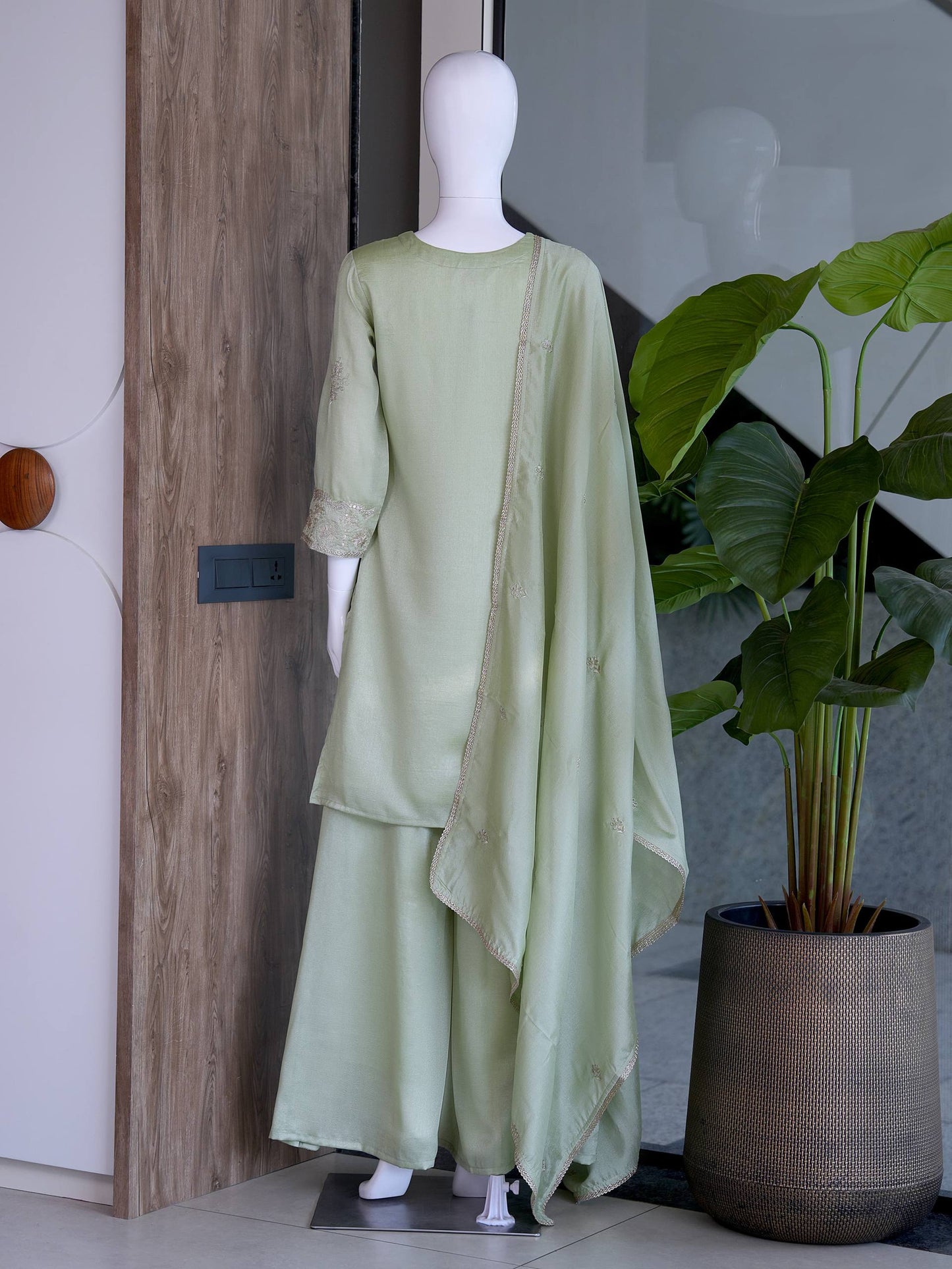 Exclusive Designer Collection for Festivals – Elegant Vichitra Silk Ensemble with Embroidered Sequence