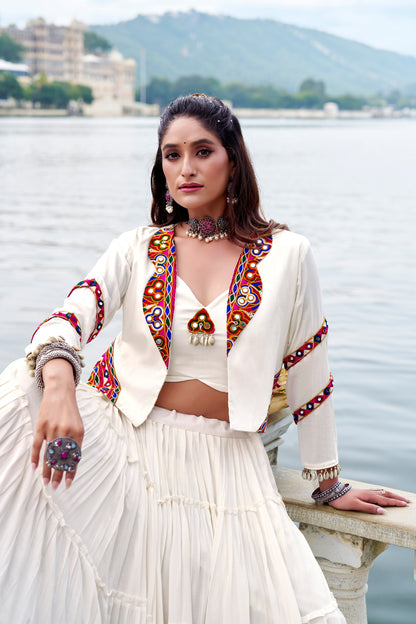RangBhoomi Navratri Collection 2026: Elegant Rajudi Ethnic Lehenga with Mirror and Gamthi Embroidery