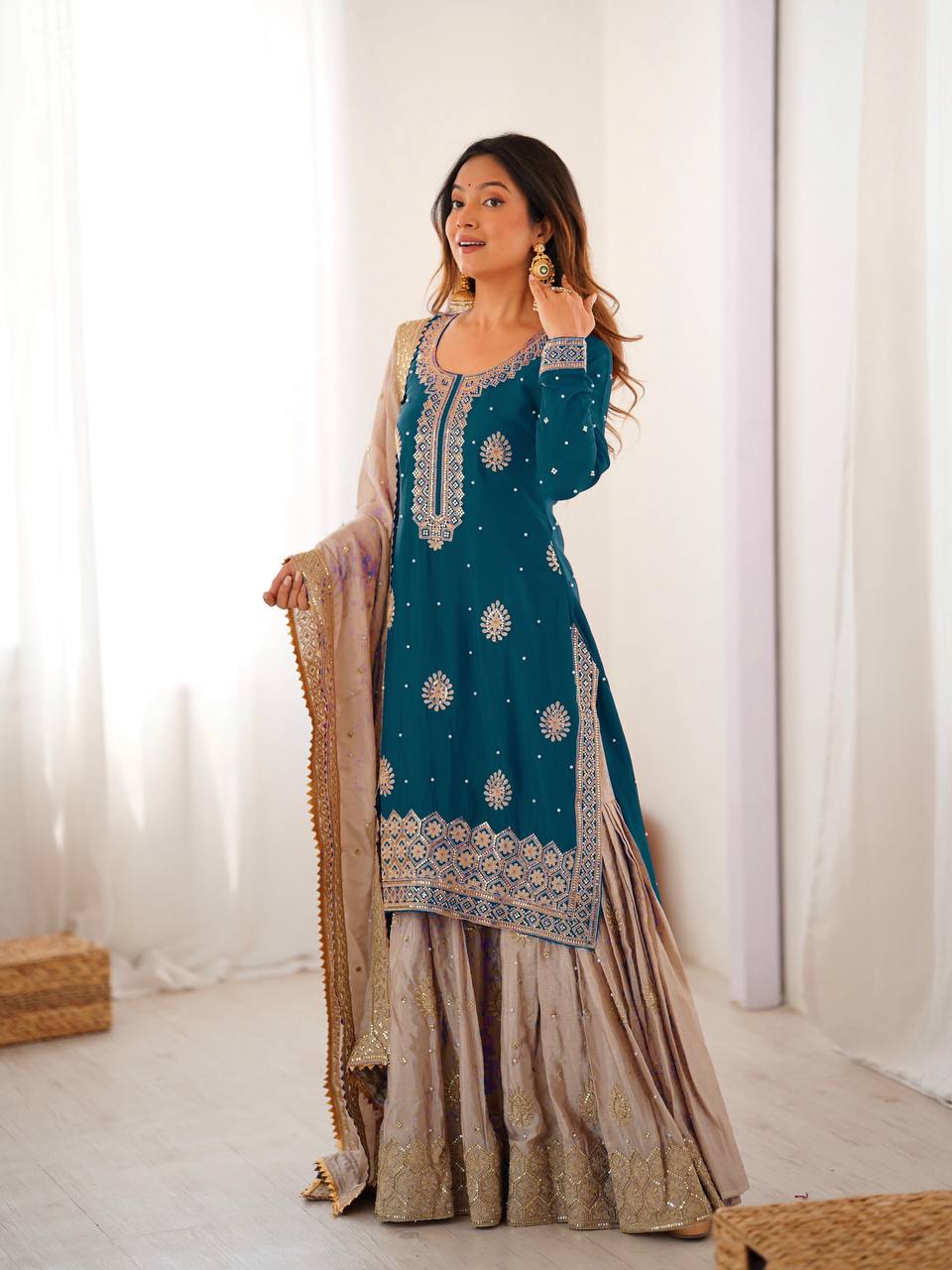 Introducing the New RangBhoomi SP Series: Elegant Chinon Silk Ensemble with Realistic Modeling
