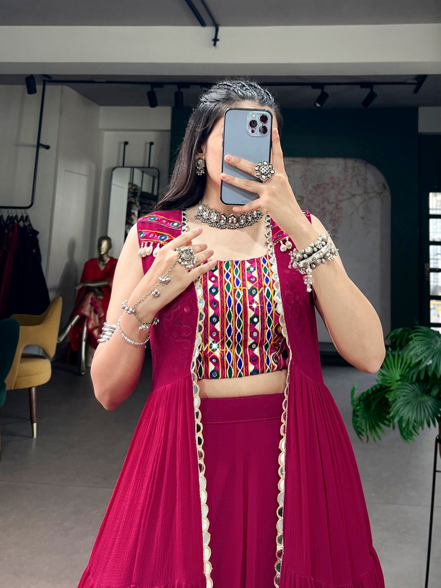 RangBhoomi Raas Rani Lightweight Lehenga Set with Handcrafted Gamthi Blouse & Mirror Koti