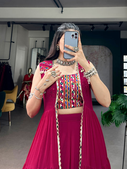 RangBhoomi Raas Rani Lightweight Lehenga Set with Handcrafted Gamthi Blouse & Mirror Koti