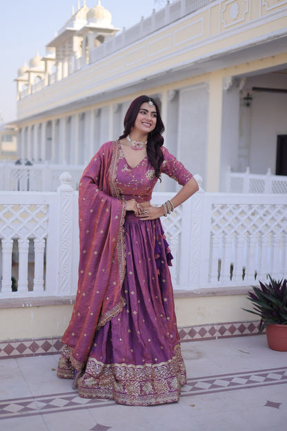 RangBhoomi Elegant Lehengha Choli Dupatta Set in YSL Silk with Sequins and Zari Embroidery