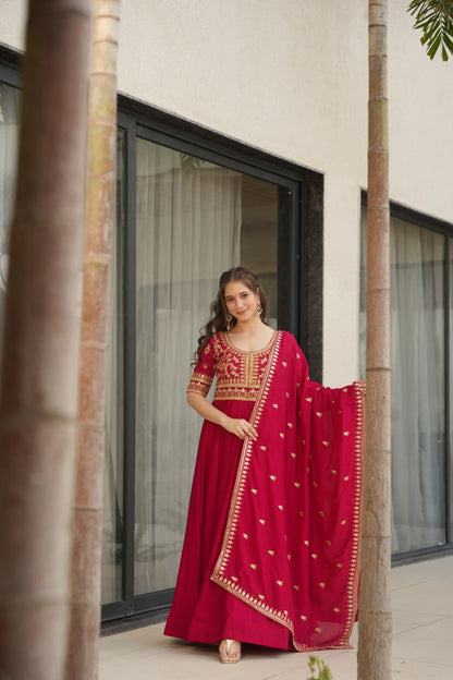 Exquisite Vichitra Silk Embroidered Gown