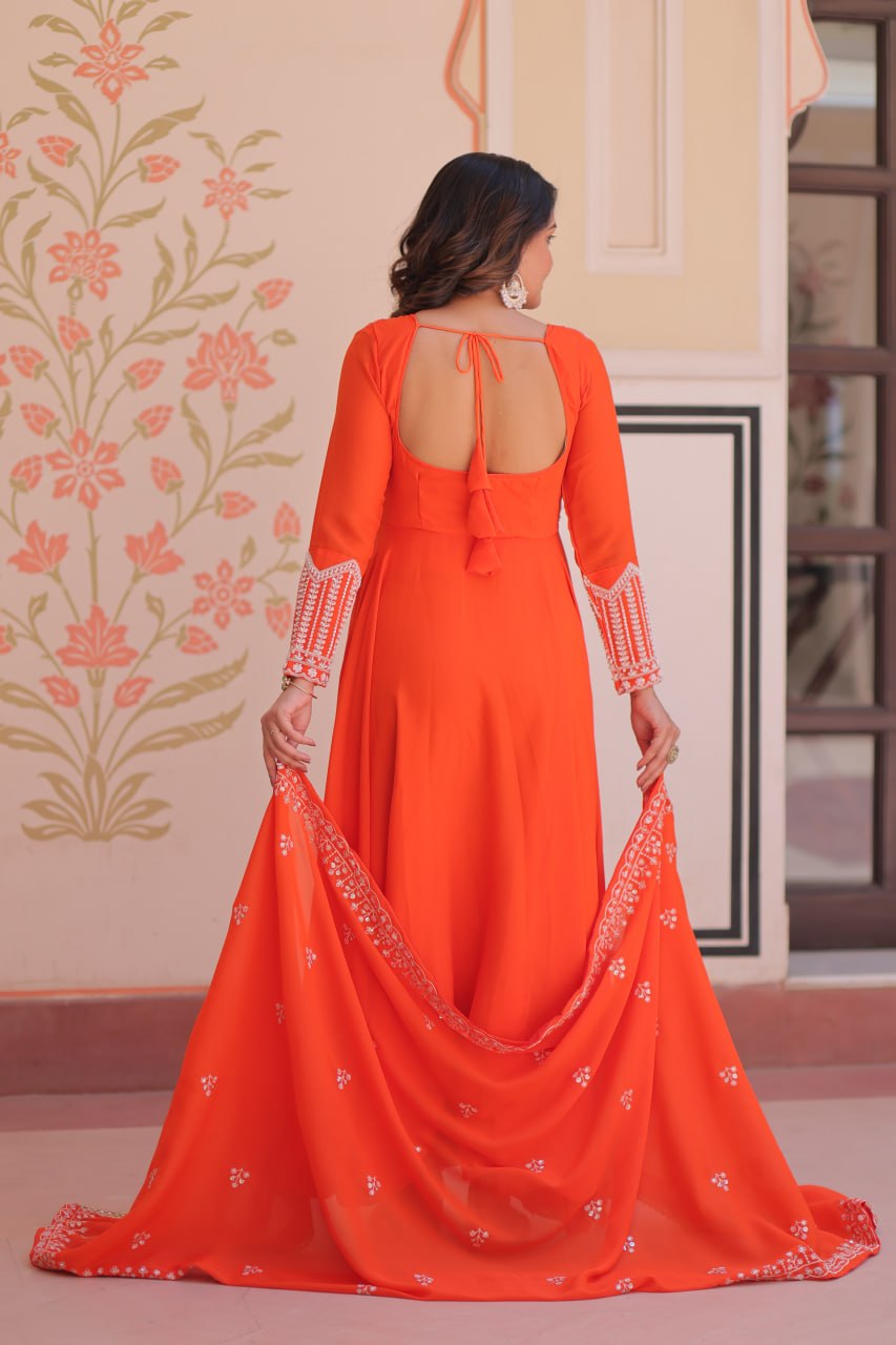 Premium Ready-to-Wear Georgette Gown and Dupatta Set with Luxurious Embroidery