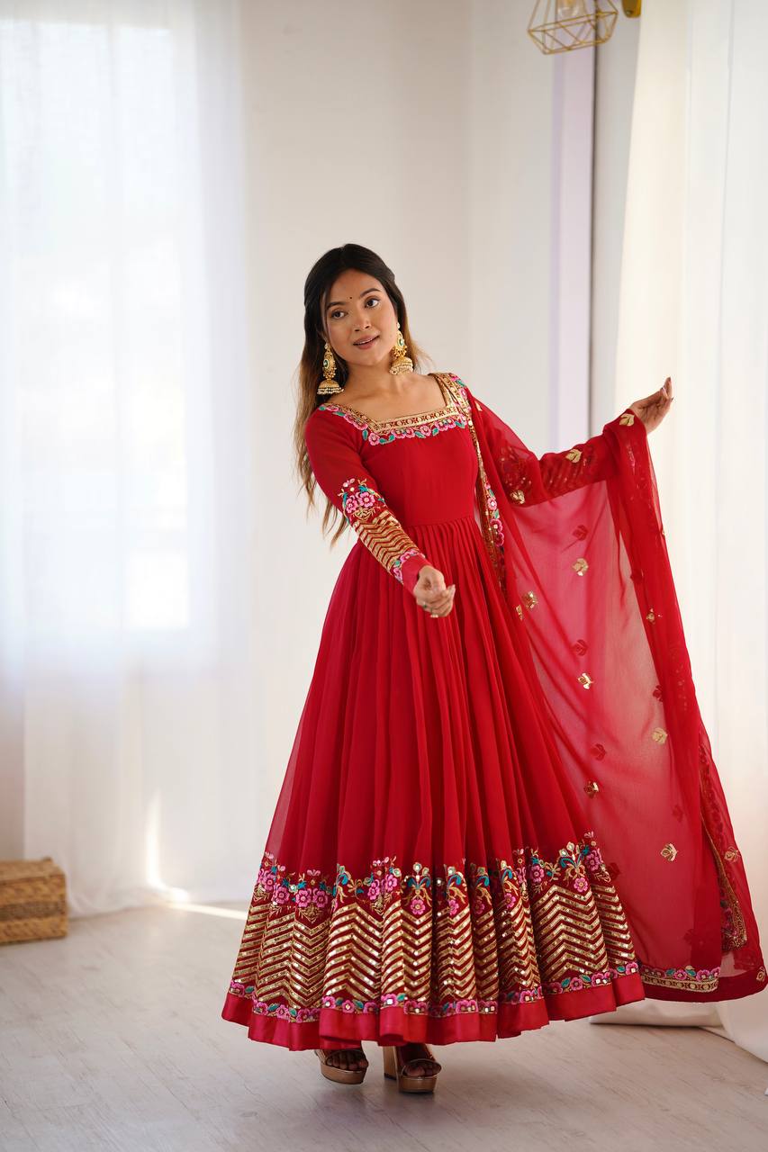 RangBhoomi Heavy Designer Party Gown with Embroidered Dupatta