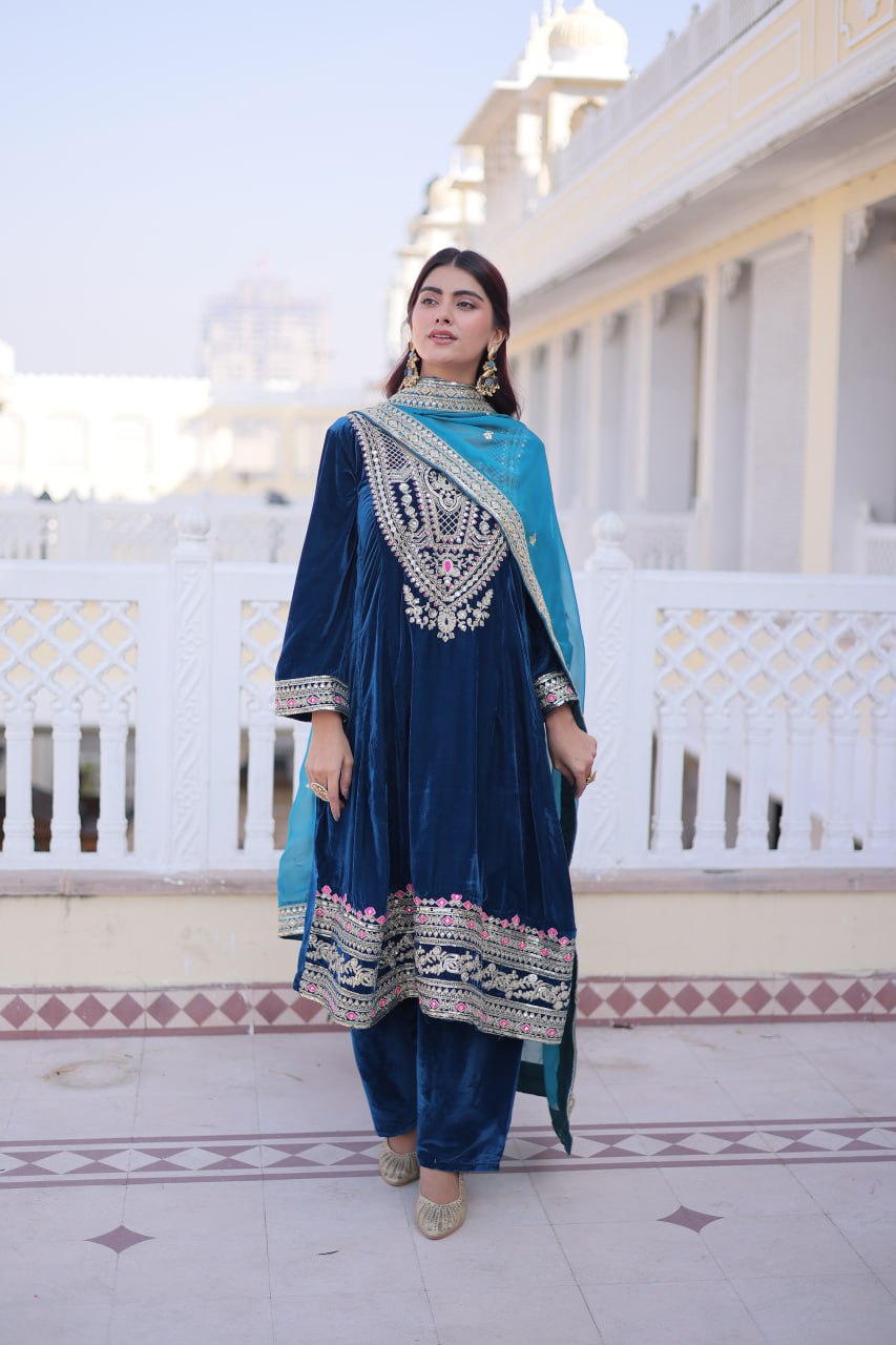 RangBhoomi Ready-to-Wear Velvet Top and Pant Set with Elegant Dupatta - Collection 2026