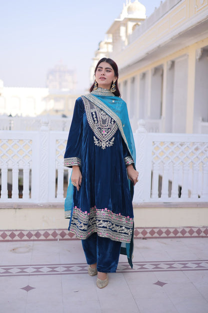 RangBhoomi Ready-to-Wear Velvet Top and Pant Set with Elegant Dupatta - Collection 2026