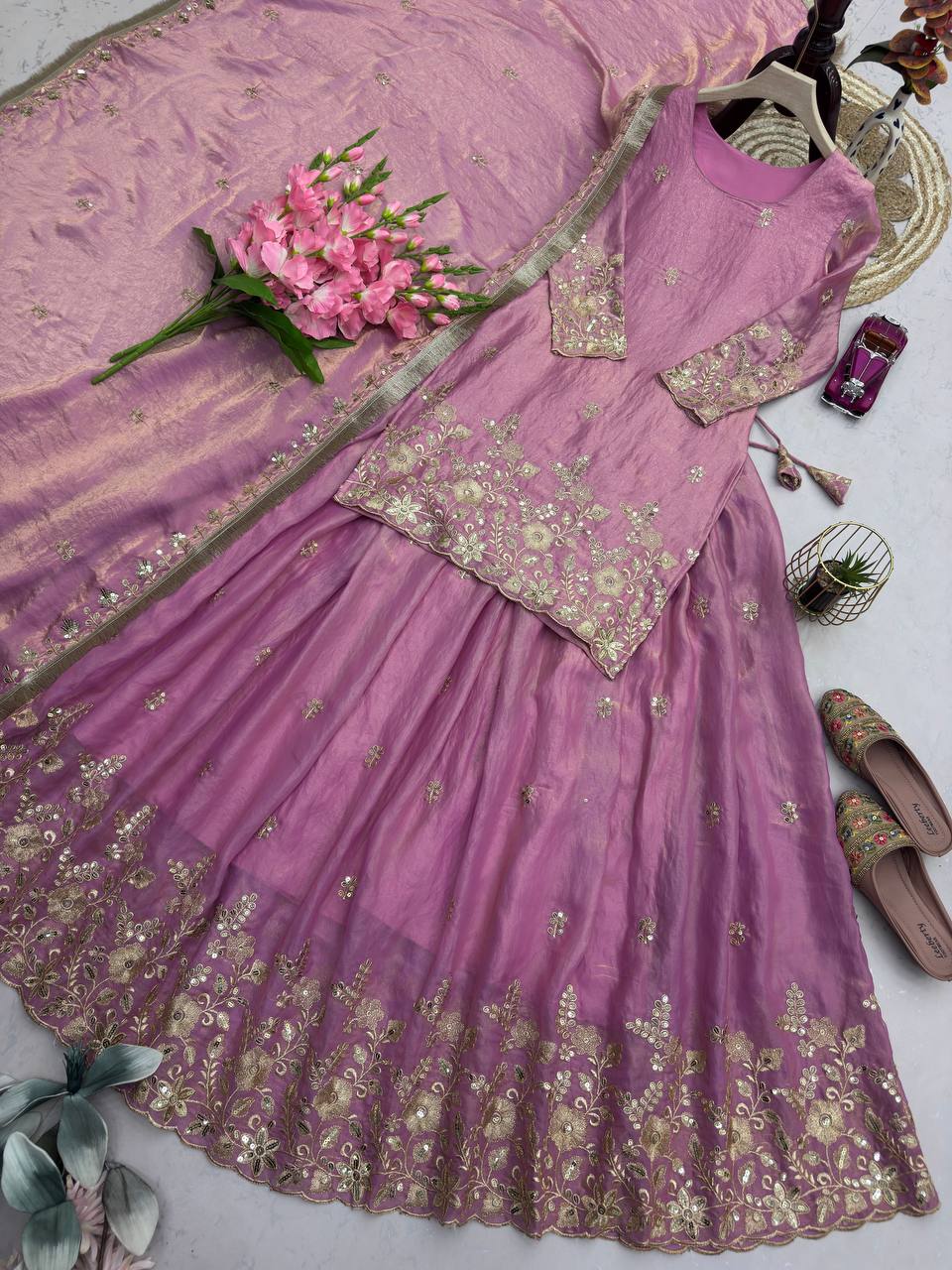 RangBhoomi Designer Party Wear Collection - Elegant Two Tone Fandy Silk Ensemble