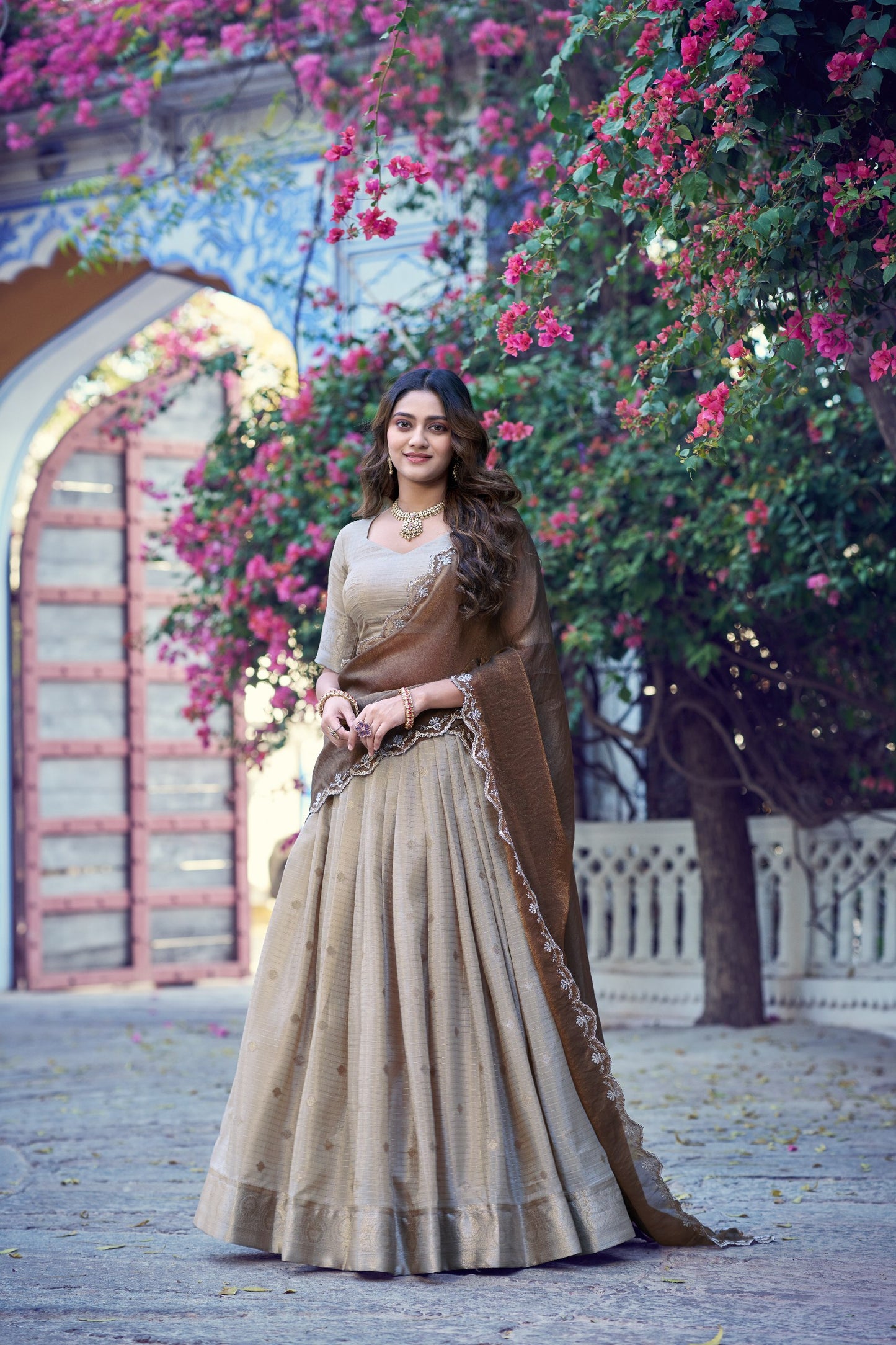 RangBhoomi Chinon Checks Langa Davani Lehenga Set
