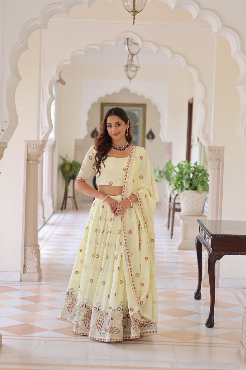 Elegant Vichitra Silk Lehenga Choli Set with Multi-Thread Embroidery and Sequined Dupatta