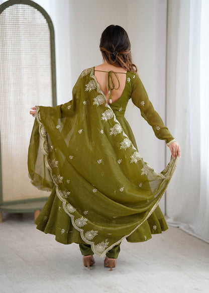 RangBhoomi Elegant Embroidered Sequence Designer Anarkali Three Piece Set