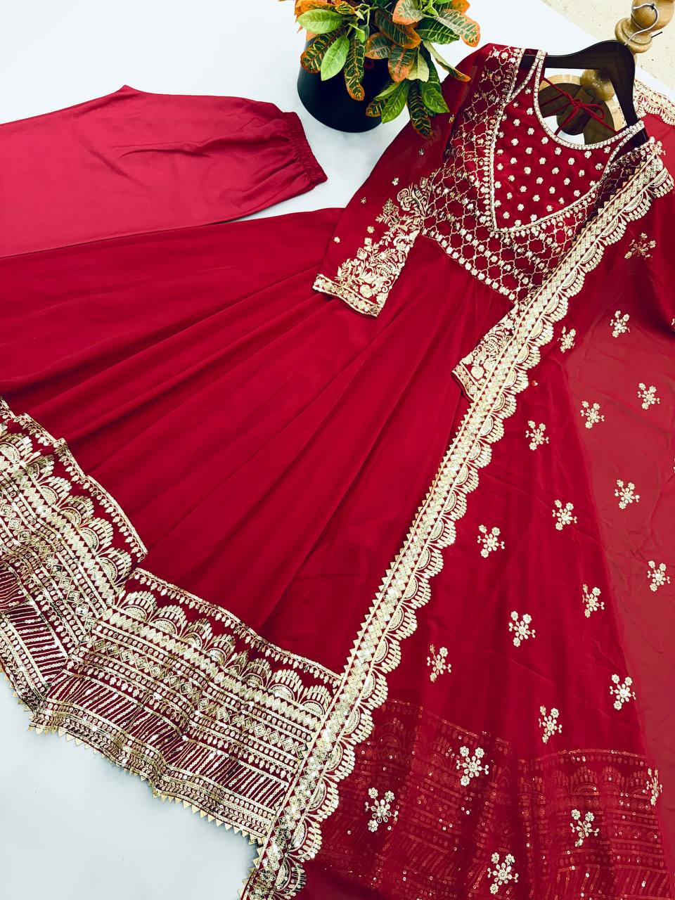 RangBhoomi Exclusive Designer Georgette Gown with Heavy Sequin Embroidery Dupatta