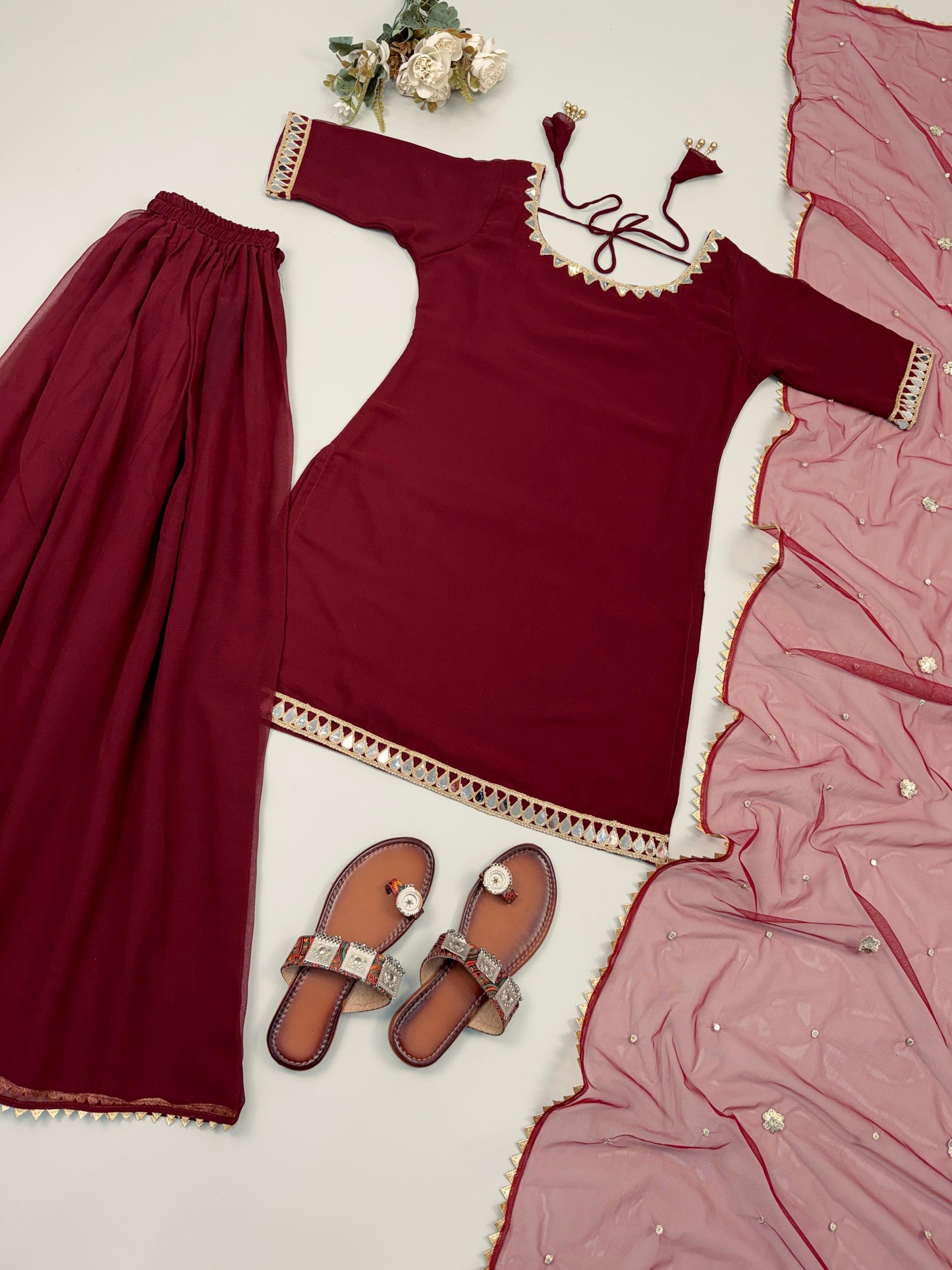 RangBhoomi Elegant Designer Heavy Faux Georgette Silk Top, Bottom, and Dupatta Set Fully Stitched and Ready to Wear