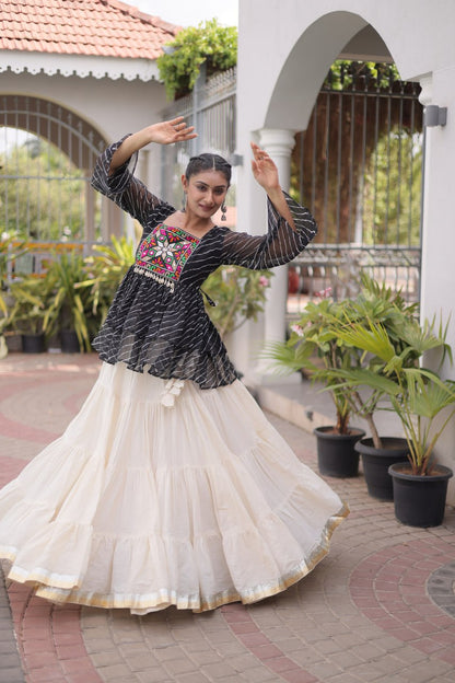 RangBhoomi Navratri Lehenga Choli Set — Kora Cotton Frill with Laheriya Print