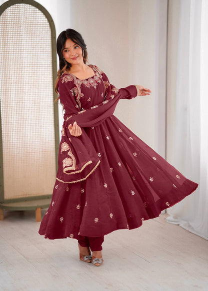 RangBhoomi Elegant Embroidered Sequence Designer Anarkali Three Piece Set