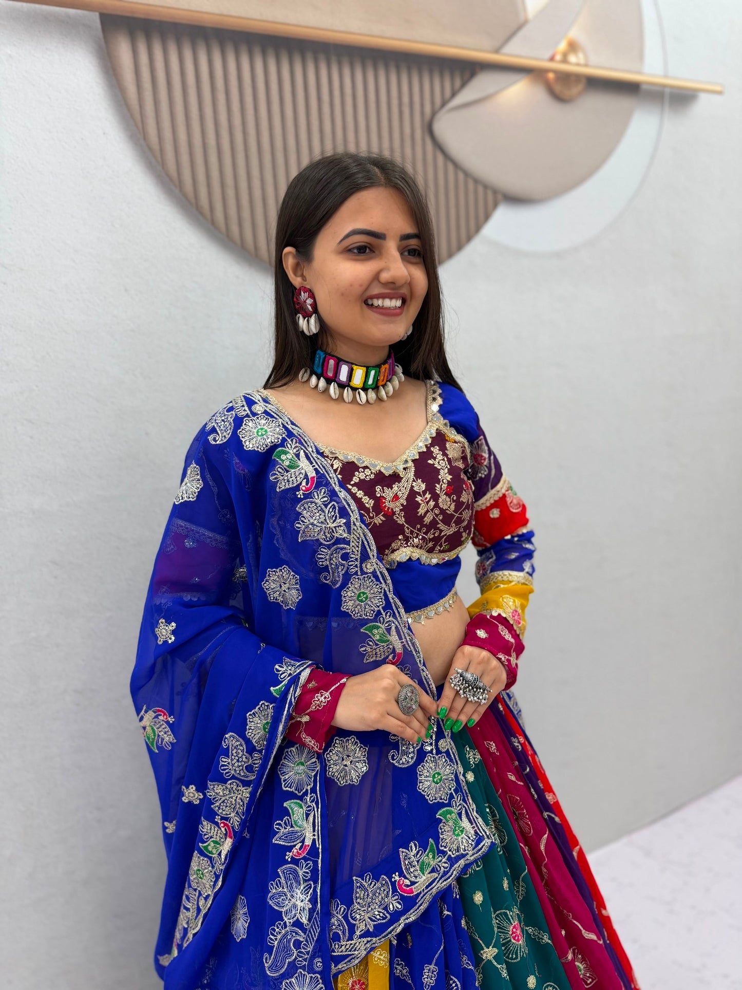 RangBhoomi Navratri Vintage Chaniya Choli — 6m Flair Fox Georgette Lehenga Set
