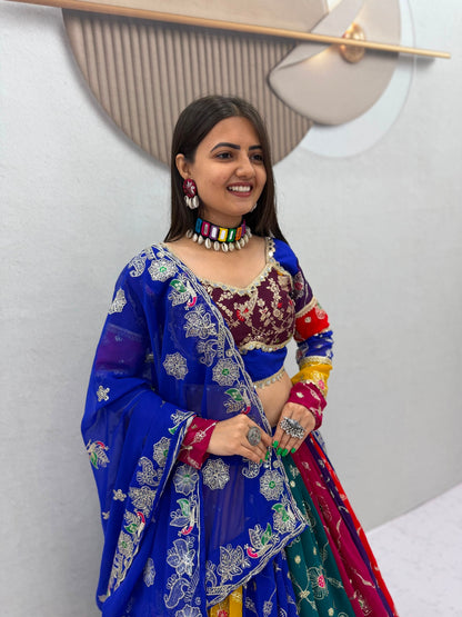 RangBhoomi Navratri Vintage Chaniya Choli — 6m Flair Fox Georgette Lehenga Set