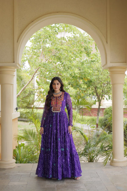 RangBhoomi Bandhani & Kutchi Patchwork Faux Georgette Gown — Festive Navratri Edition