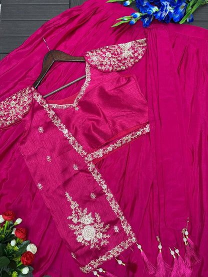 Elegant Embroidered Lehenga Choli Set with Stylish Jacket – Free Size, Premium Fabrics