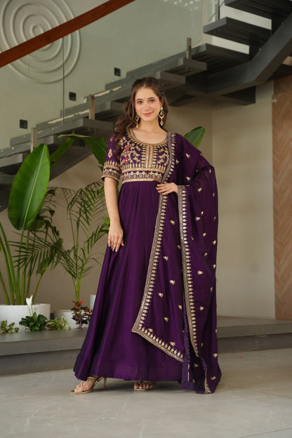 Exquisite Vichitra Silk Embroidered Gown