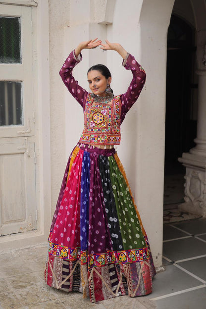 Navratri Festival Full-Stitched Georgette Lehenga Choli with Vintage and Kutchi Gamthi Embellishments