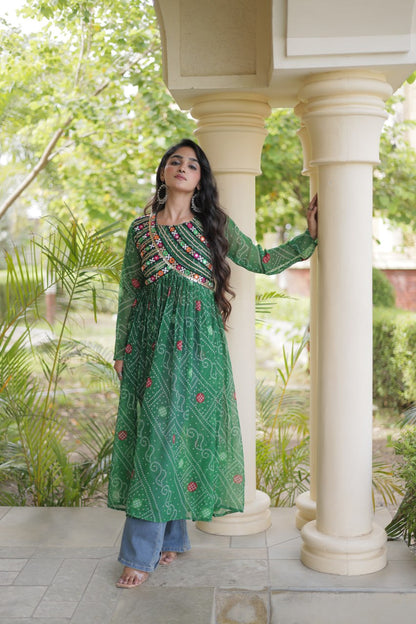 RangBhoomi Bandhani Faux Georgette Kutchi Patchwork Kurti — Navratri 2026