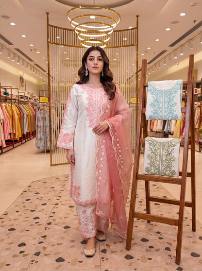 Elegant Party Wear Set Featuring Premium Roman Glass Embroidered Top with Fancy Bell Sleeves and Stylish Palazzo Pants with Dupatta