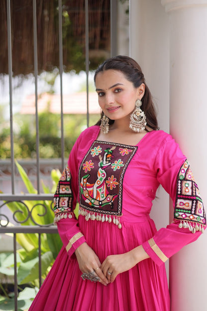 RangBhoomi Navratri Gown Collection 2026 — 14KG Rayon Kutchi Gamthi Thread Work, 12m Flair