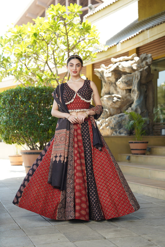 RB Ajrakh 2.0 Pure Cotton Handblock Lehenga Choli Set