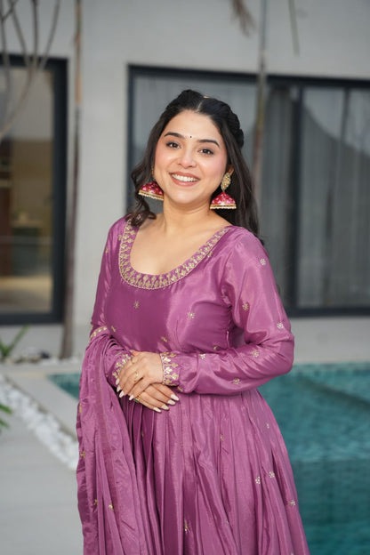 Embroidered Chinnon Gown Set | Indian Wedding Outfit