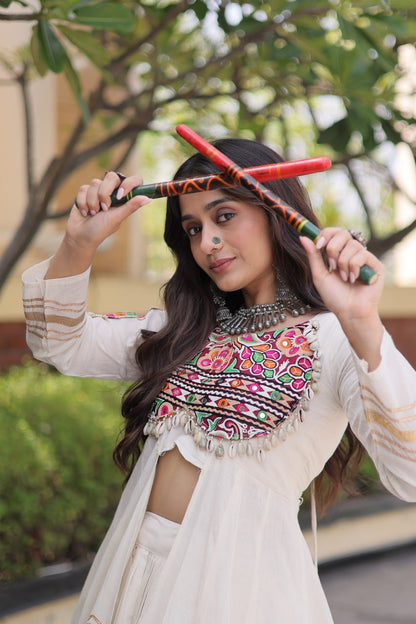 RangBhoomi Feather-Light Jacket Lehenga Set – Lotus Handwork, Long Jacket Ready-to-Wear