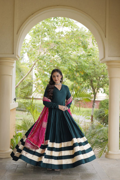 RangBhoomi Navratri Gown & Dupatta Collection 2026 – Full-Sleeve V-Neck Reyon Gown with Georgette Dupatta