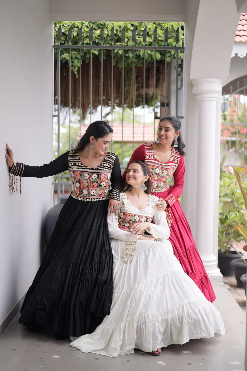 RangBhoomi Navratri Gown Collection 2026 — White, Maroon & Black Festive Gown