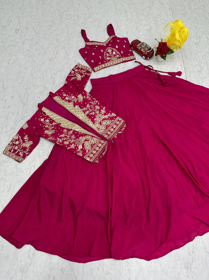 RangBhoomi Festival Special Embroidered Chinon Crop Top Set with Lehenga and Jacket