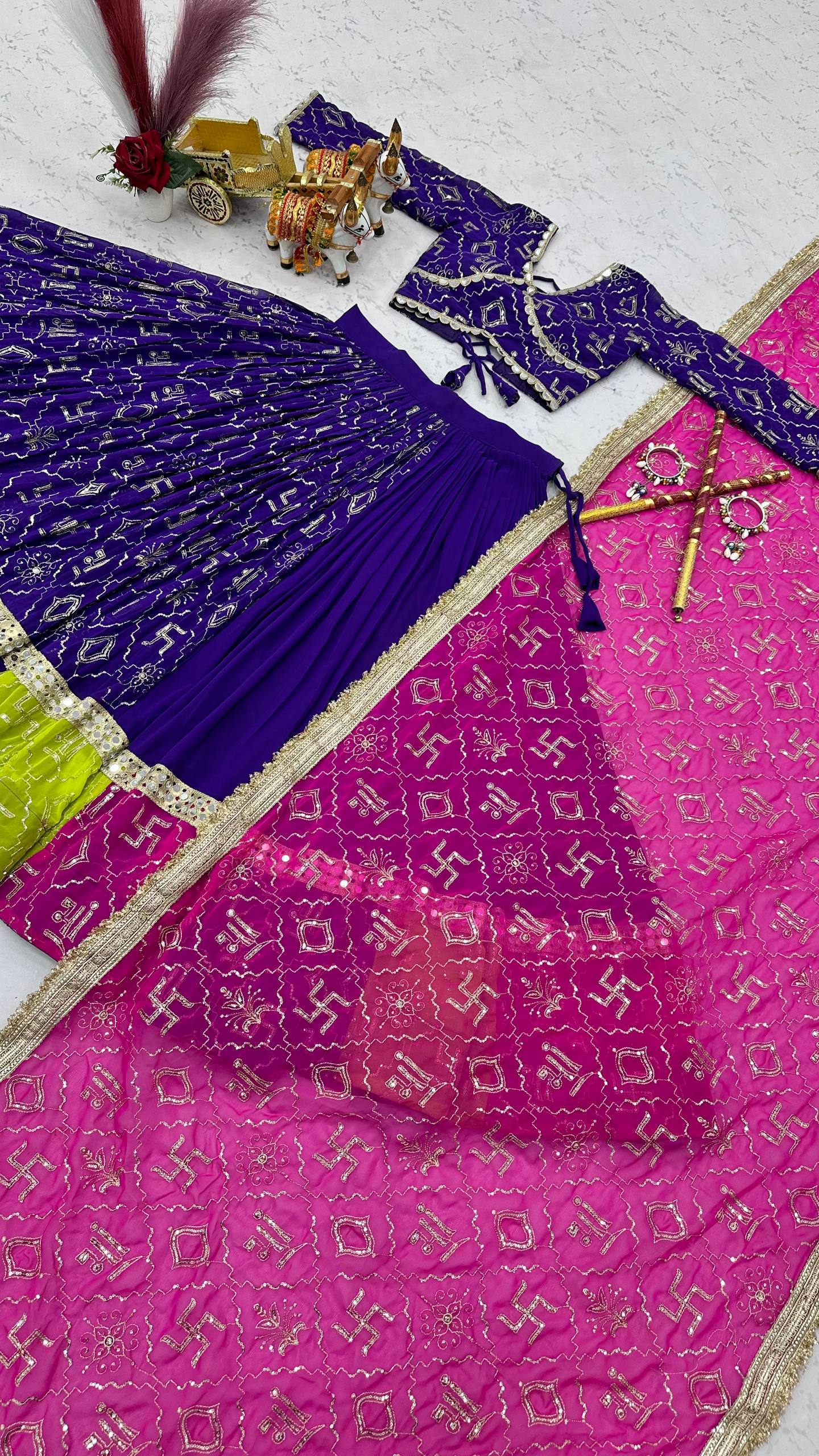RangBhoomi Navratri Special Vintage Dupatta Lehenga Choli - Fox Georgette Embroidered Set