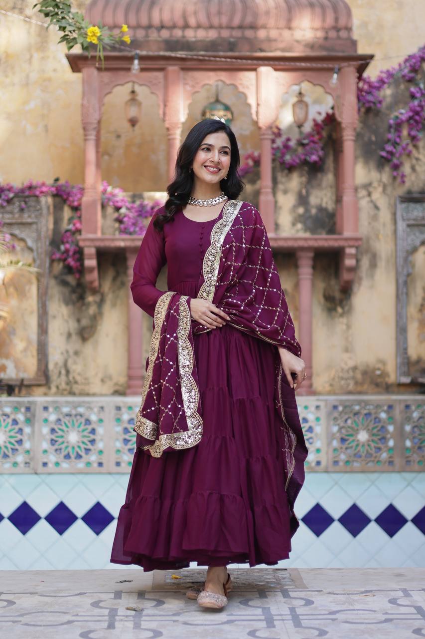Flared Gown: Embroidered Dupatta - Shop Now!