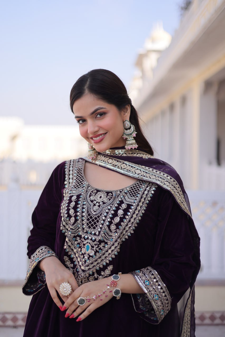 RangBhoomi Ready-to-Wear Velvet Top and Pant Set with Elegant Dupatta - Collection 2026