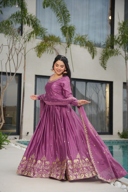 Embroidered Chinnon Gown Set | Indian Wedding Outfit