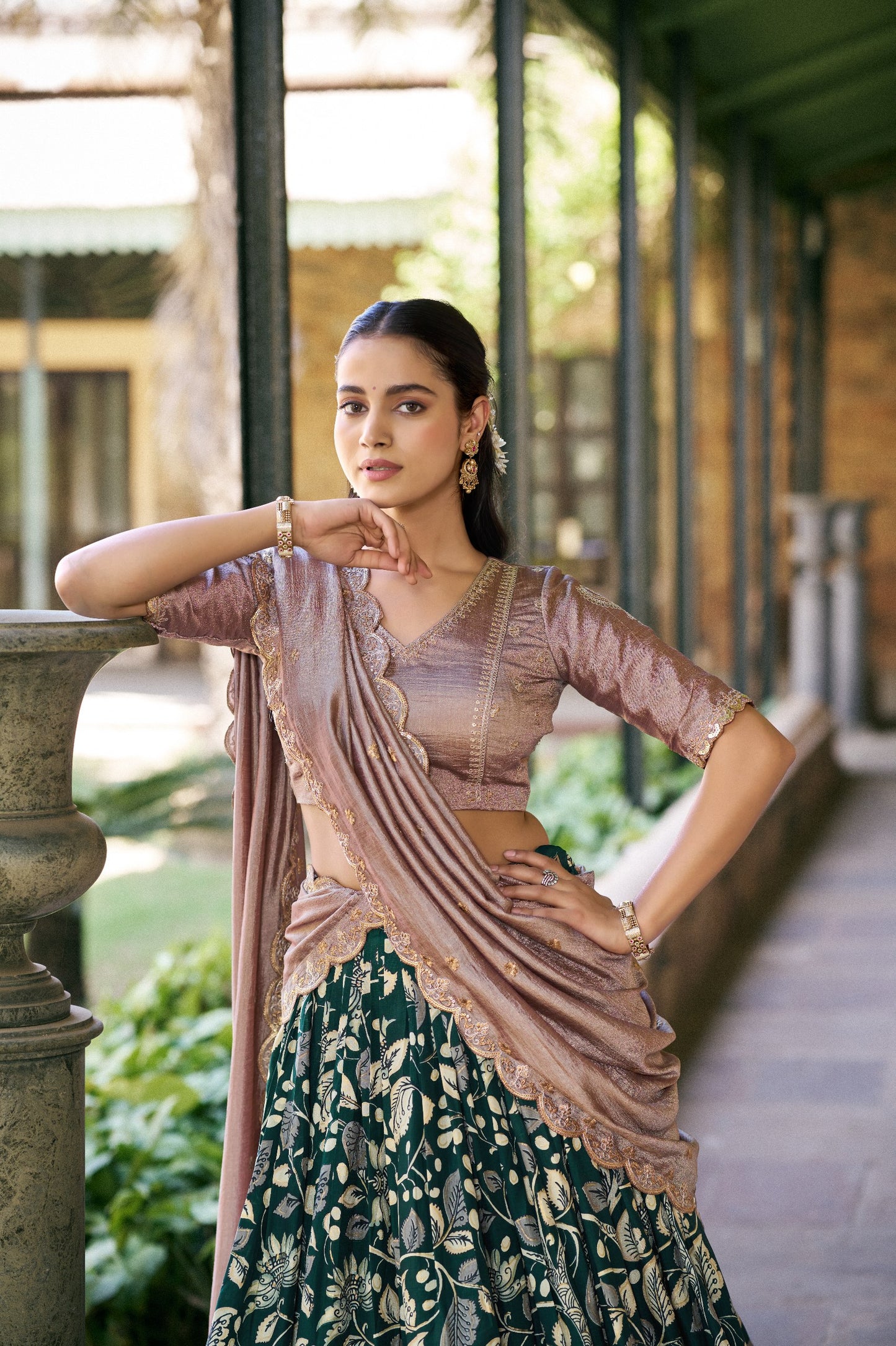Elegant Kalamkari Silk Lehenga Set with Embroidered Dupatta for Festive and Traditional Occasions