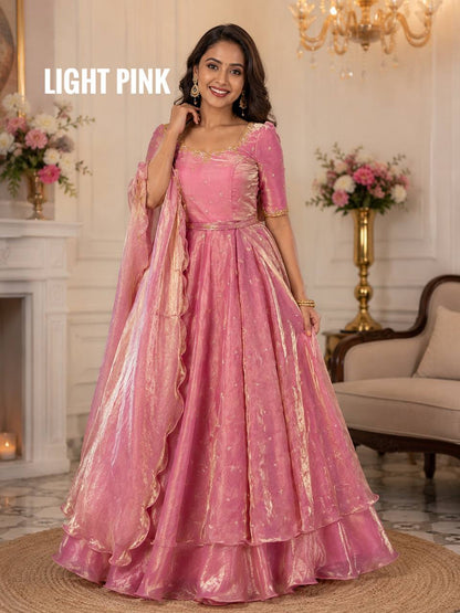RangBhoomi Heavy Space Silk Double-Frill Lehenga Choli Set — Sequined Embroidery, Ready-to-Ship Rakshabandhan Special
