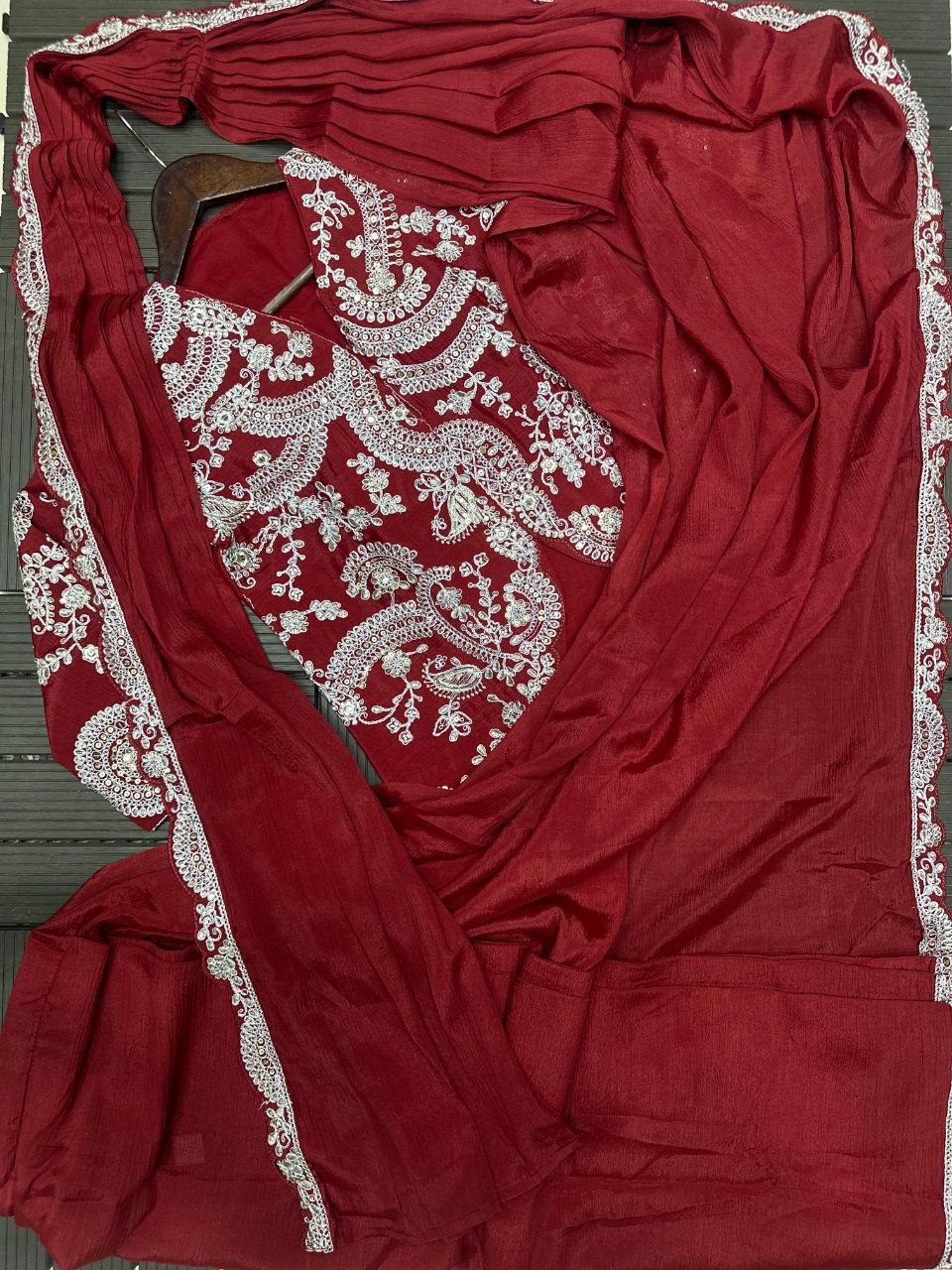 Elegant Ready-to-Wear Saree with Full Embroidered Sequined Jacket in Luxurious Heavy Chinon Fabric