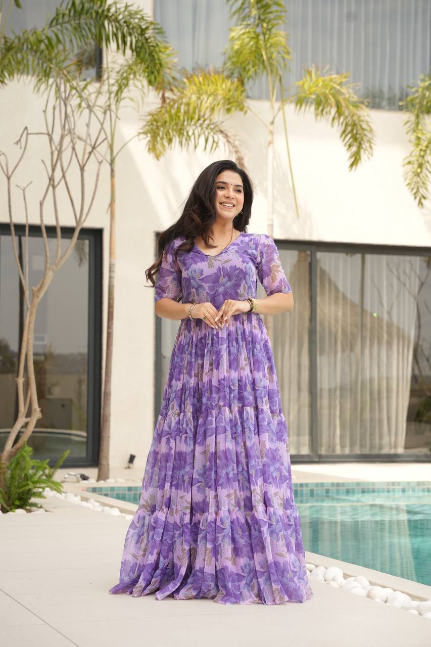 Full Flair Gown – Premium Printed Georgette, Ultimate Flare Elegance