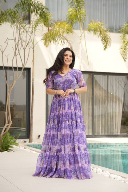 Full Flair Gown – Premium Printed Georgette, Ultimate Flare Elegance