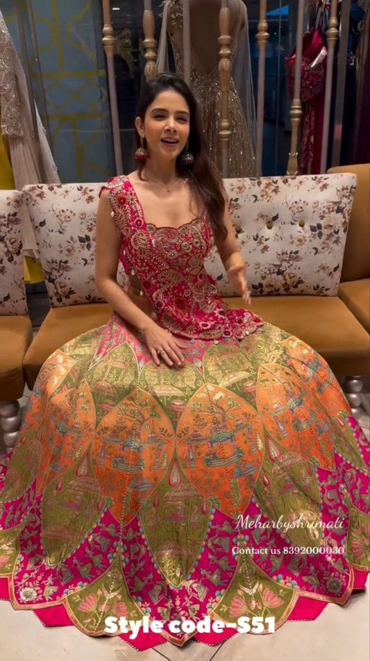 New Super Embroidery Detailed Lehenga Choli Set with Banglori Silk Shrug