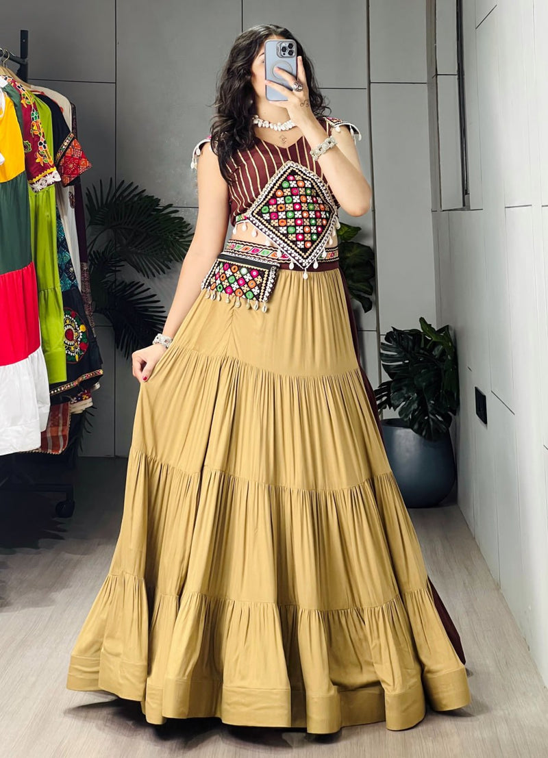 RangBhoomi Classic Chocolate Two-Tone Chaniya Choli — Mirror Work Lehenga Set