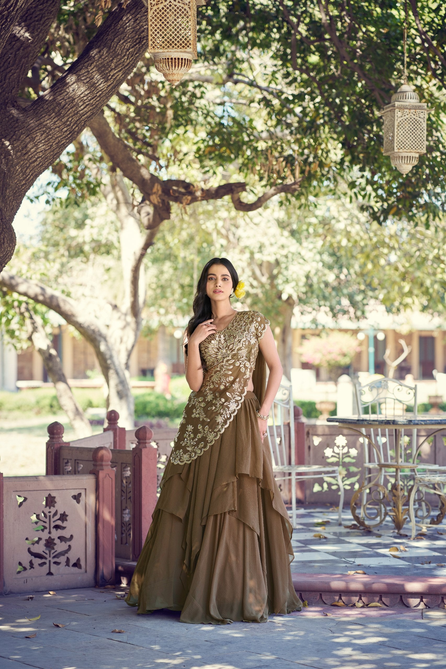 Elegant Marble Texture Lehenga Set with Sequins and Thread Work Embellishments