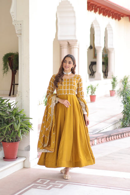 RangBhoomi Premium Ready-to-Wear Embroidered Gown and Dupatta Set