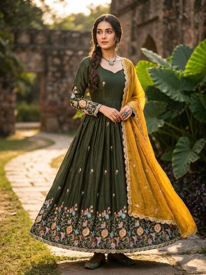 Elegant Fendi Silk Gown with Heavy Sequin and Zari Embroidery, Paired with Matching Dupatta – Collection 2026
