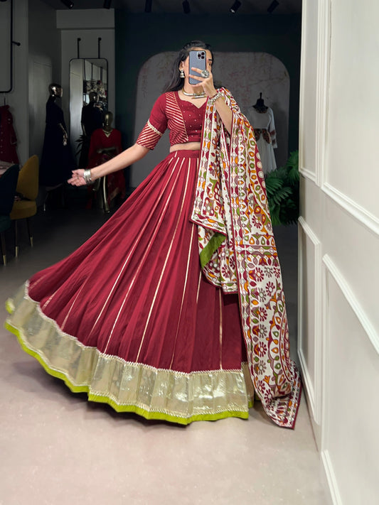 Chanderi Garba Choli with Zari-Embellished Tasar Silk Dupatta for an Elegant Festive Appearance