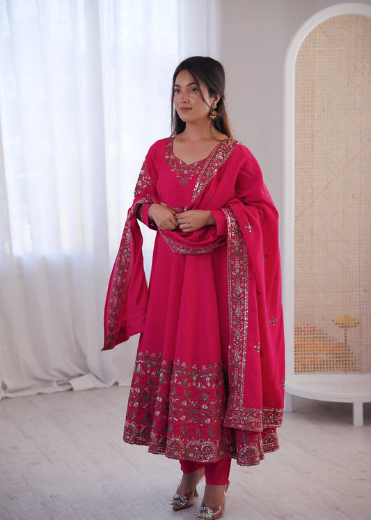 RangBhoomi Elegant Embroidered Sequence Designer Anarkali Three-Piece Set - Ready to Wear